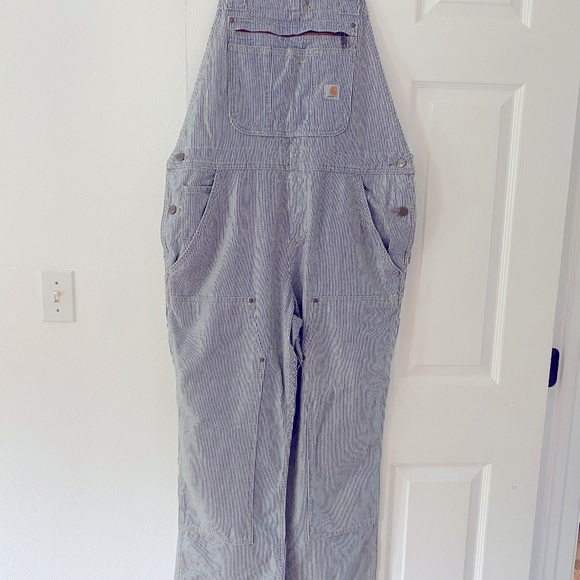 CARHARTT WOMEN'S RELAXED FIT DENIM RAILROAD STRIPE BIB OVERALL - Picture 2 of 6